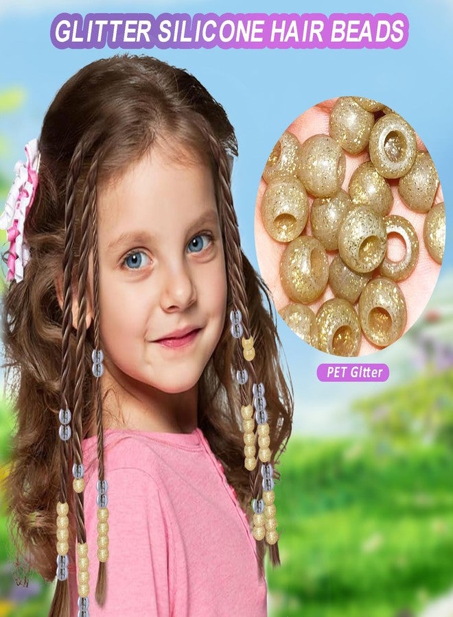 Everfunny 120 Pcs Silicone Hair Beads for Women Girls Braids, Soft Colorful Pony Beads Bulk for Kids Girls Women Hair Accessories for Braids (Glitter Golden) - Image 3
